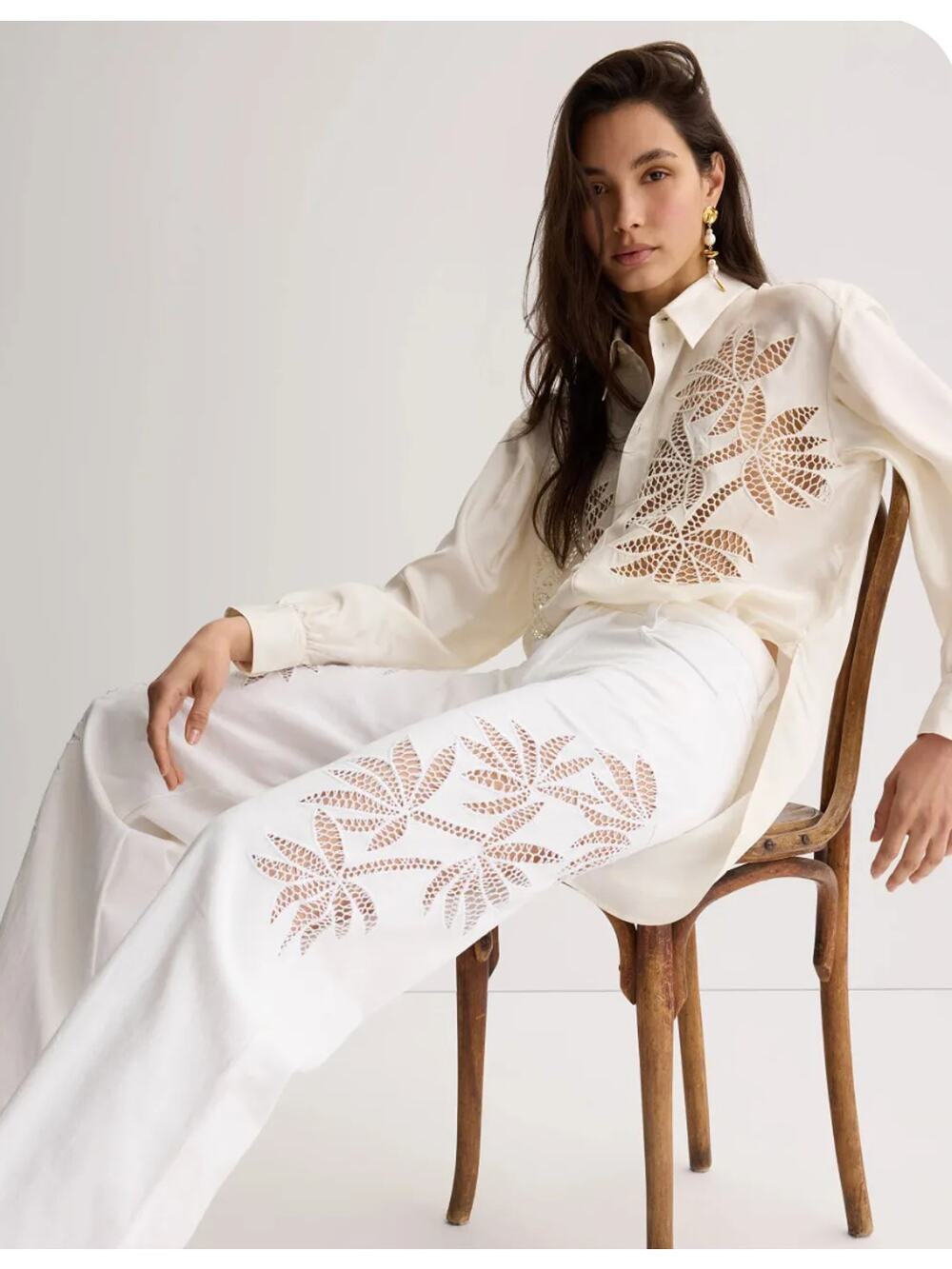 Diotima Lace Panel Silk Button-Up Shirt